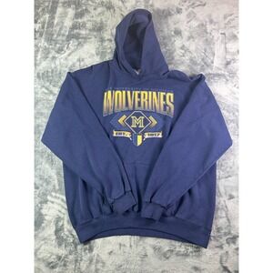 Vintage University of Michigan Wolverines Hoodie XXL Made USA Pullover Blue NCAA